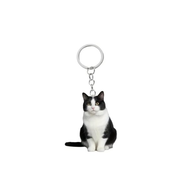 Black and White Tuxedo Cat Keychain - Picture 1 of 3